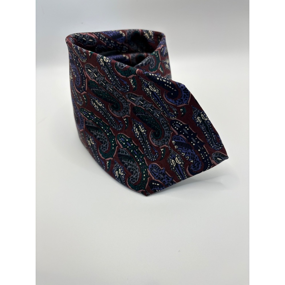 Robert Talbott Mens Silk Paisley Necktie Burgundy Purple Hand Sewn USA Filling's